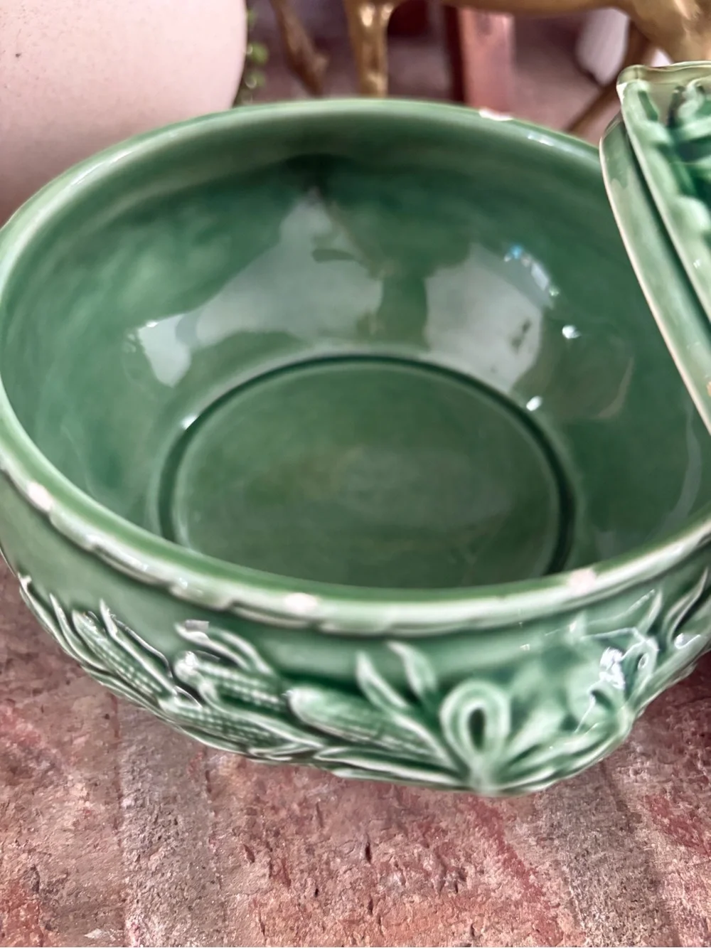 Vintage Sur La Table rooster and corn dish with lid, Portugal